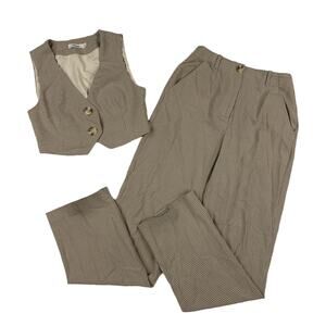 Ownley - Check Sleeveless Waistcoat Vest and Pants in Brown & Cream